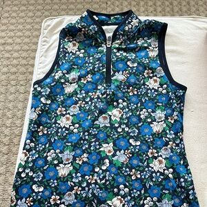 Tory Sport Blue and Green Floral Zip-Up Top